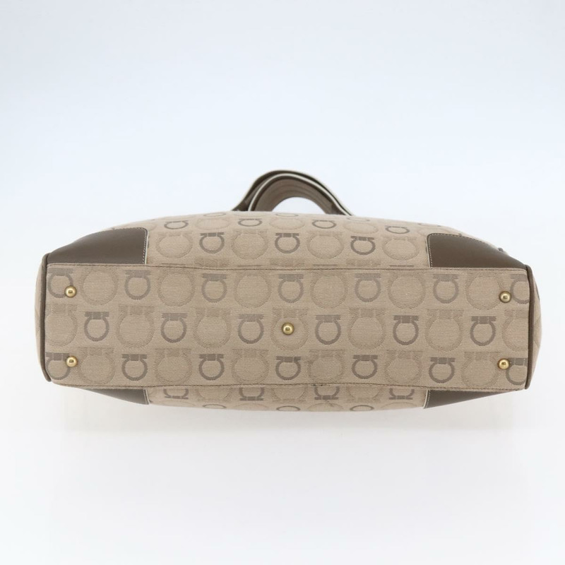 【日本直送】Salvatore Ferragamo Gancini 手提包 皮革帆布 米色 金色 正品 BA5709-4