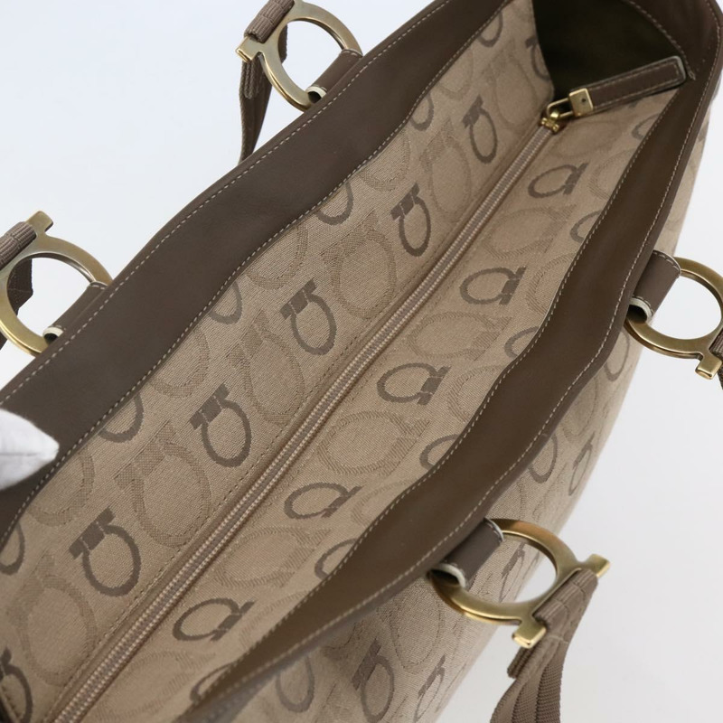 【日本直送】Salvatore Ferragamo Gancini 手提包 皮革帆布 米色 金色 正品 BA5709-5