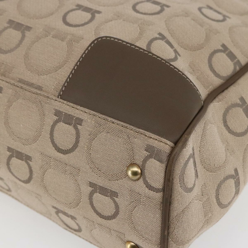 【日本直送】Salvatore Ferragamo Gancini 手提包 皮革帆布 米色 金色 正品 BA5709-8