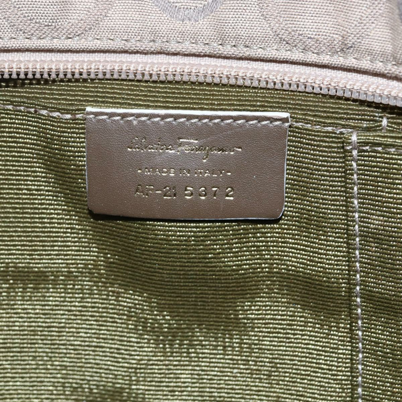 【日本直送】Salvatore Ferragamo Gancini 手提包 皮革帆布 米色 金色 正品 BA5709-11