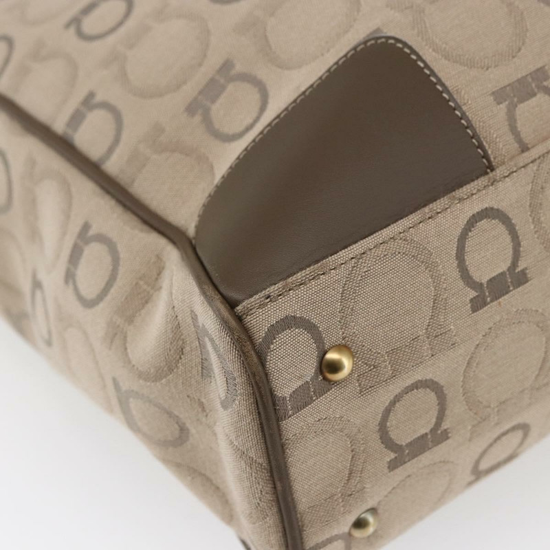 【日本直送】Salvatore Ferragamo Gancini 手提包 皮革帆布 米色 金色 正品 BA5709-15