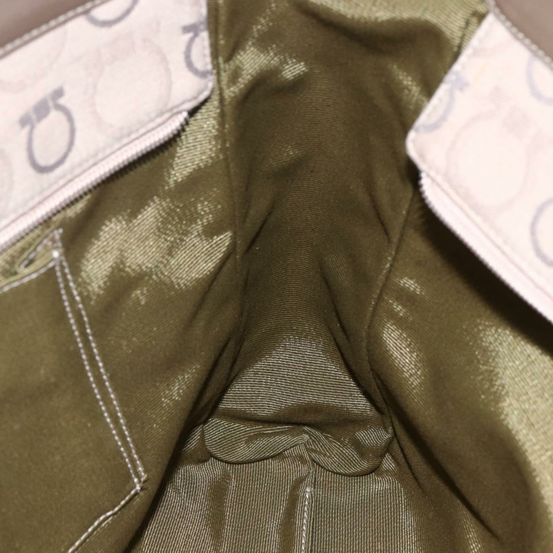 【日本直送】Salvatore Ferragamo Gancini 手提包 皮革帆布 米色 金色 正品 BA5709-18