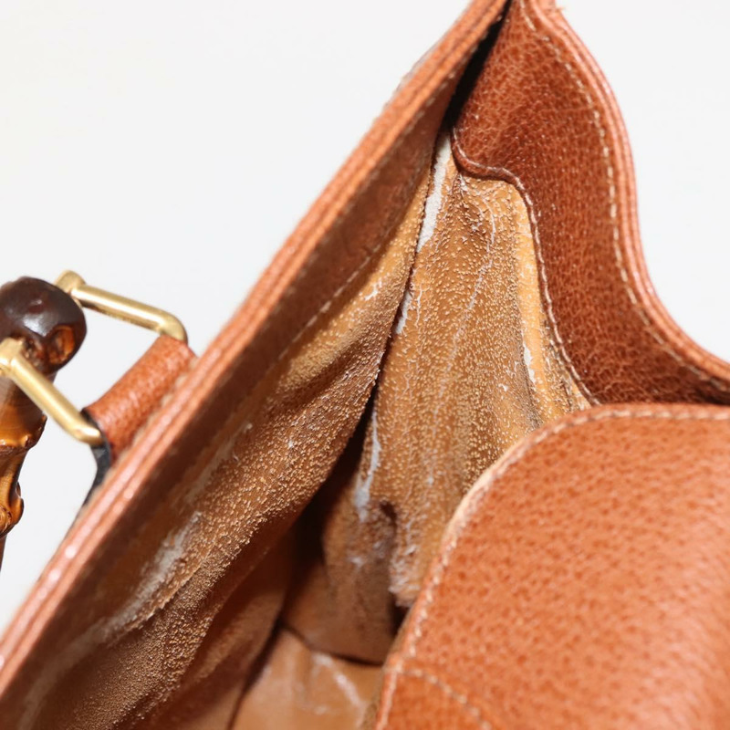 【日本直送】GUCCI 竹節手提包 皮革 棕色 金色 002 2853 0260 0 Auth 146606-20