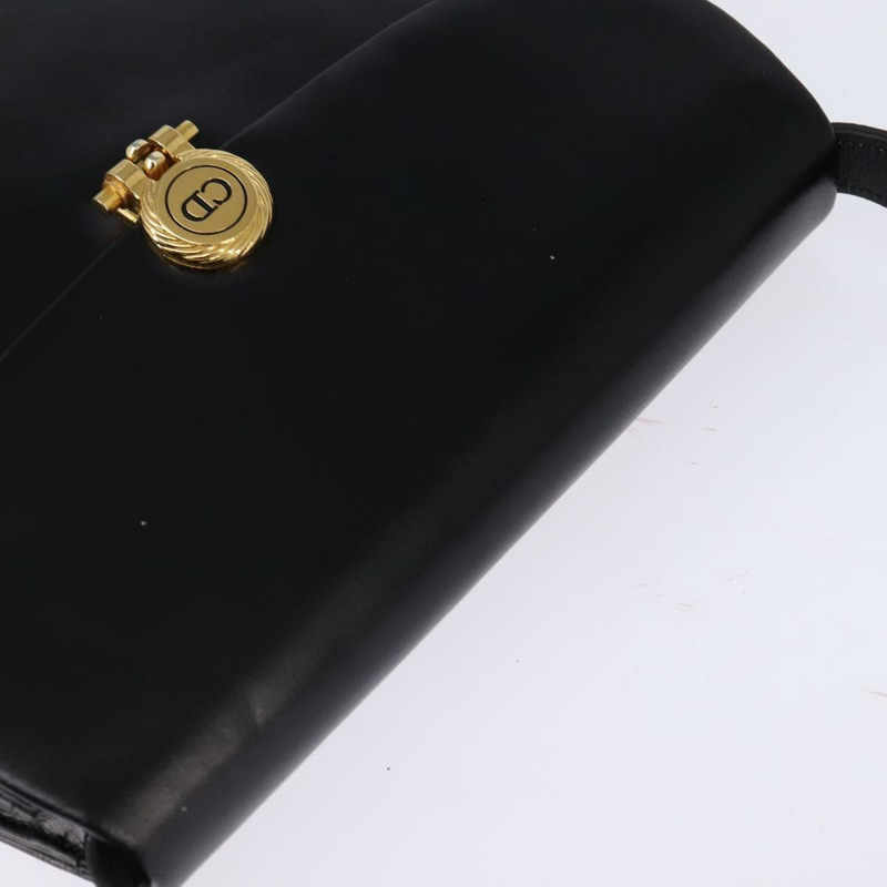 【日本直送】Christian Dior 黑色金色皮革肩背包,正品編號 146644-5