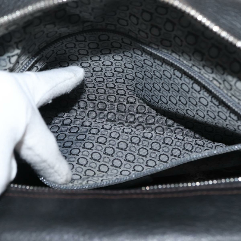 【日本直送】Salvatore Ferragamo Gancini 單肩包,黑色銀色皮革,正品編號 146635-19