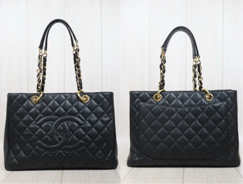 「JL精品代購」95新 香奈兒GST黑金荔枝牛皮托特包-2