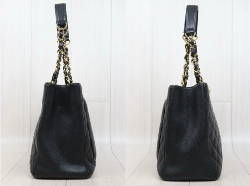 「JL精品代購」95新 香奈兒GST黑金荔枝牛皮托特包-3