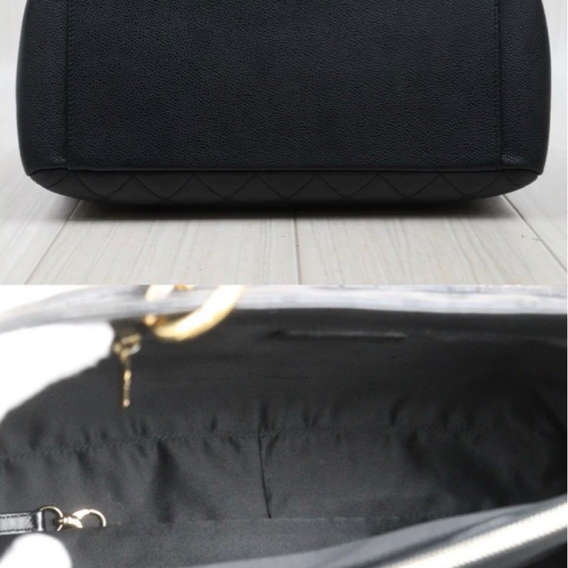 「JL精品代購」95新 香奈兒GST黑金荔枝牛皮托特包-5
