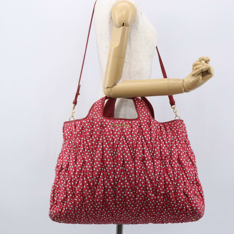 【日本直送】Miu Miu Matelasse 手袋 帆布 2way 紅金 Auth yk19675-28