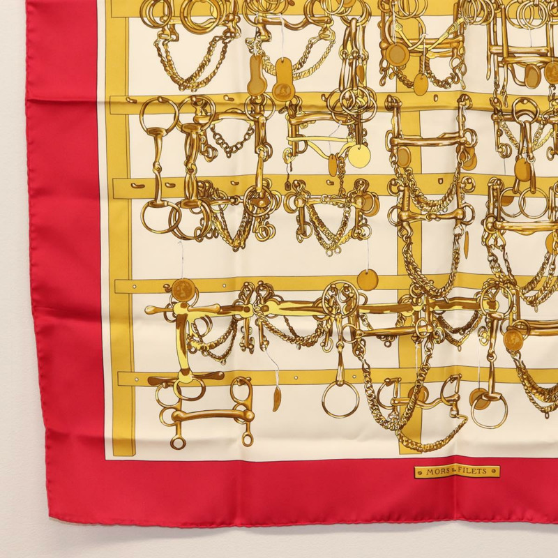 【日本直送】愛馬仕 Carre 90 絲巾「MORS&FILETS」粉紅絲 Auth BA6853-3