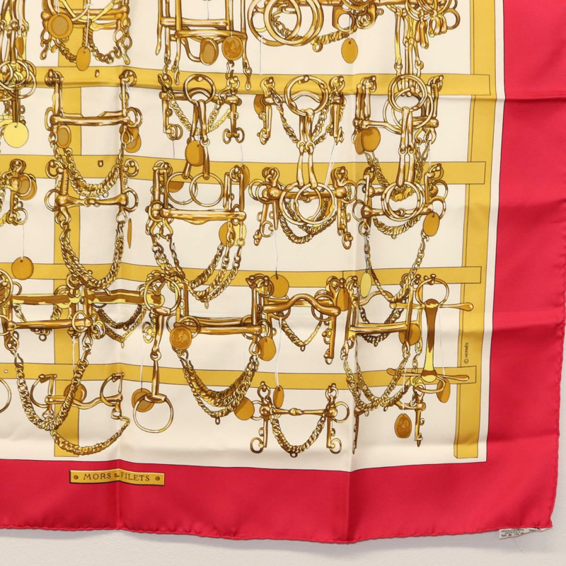 【日本直送】愛馬仕 Carre 90 絲巾「MORS&FILETS」粉紅絲 Auth BA6853-4