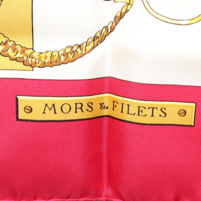 【日本直送】愛馬仕 Carre 90 絲巾「MORS&FILETS」粉紅絲 Auth BA6853-5