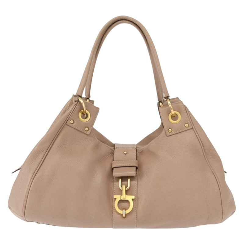 【日本直送】Salvatore Ferragamo Gancini 單肩包 皮革 米色 金色 正品 am9403-12