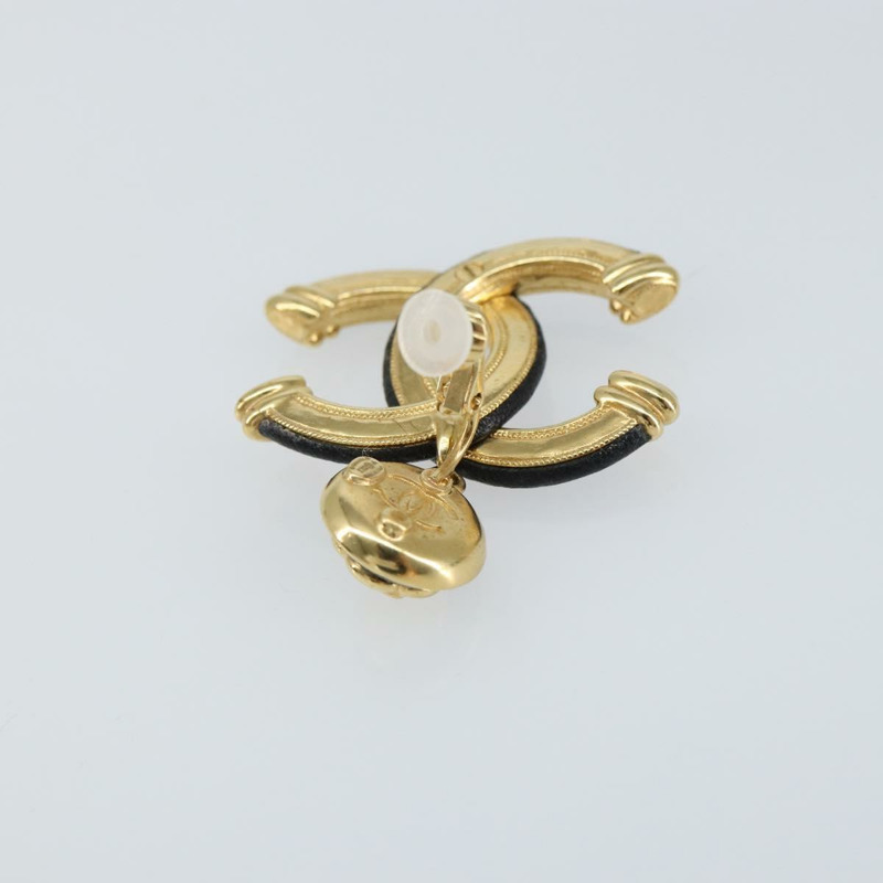 【日本直送】香奈兒 COCO 標誌山茶花耳環 金屬皮革金 CC 正品 am9409-5