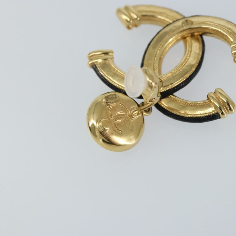 【日本直送】香奈兒 COCO 標誌山茶花耳環 金屬皮革金 CC 正品 am9409-6