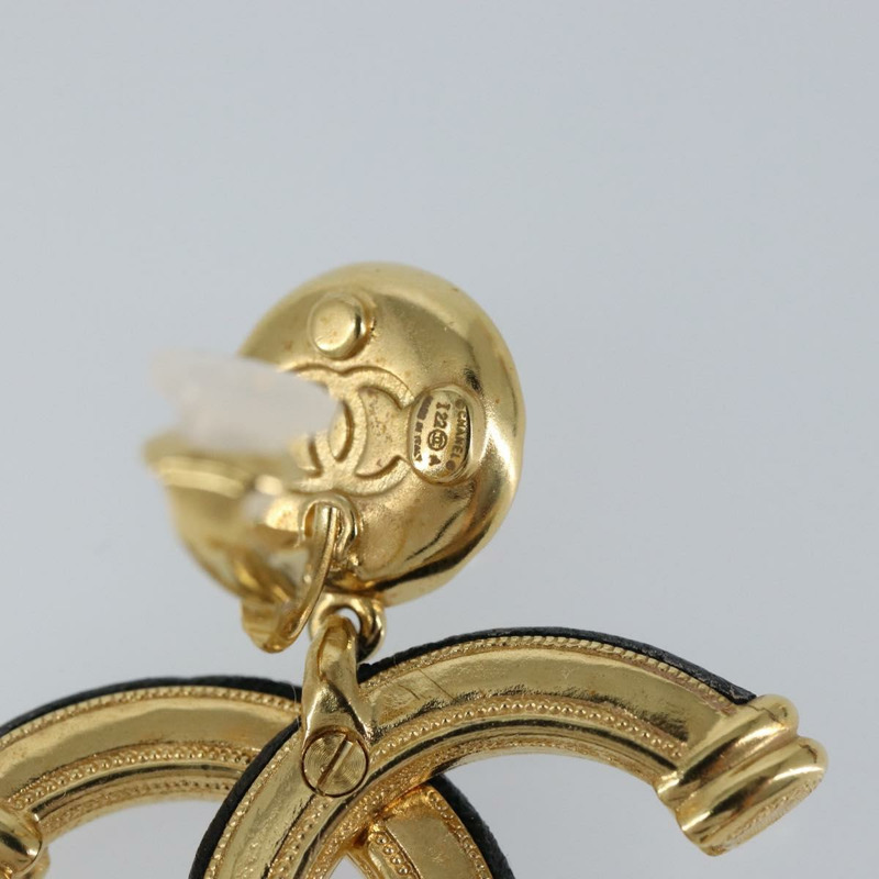 【日本直送】香奈兒 COCO 標誌山茶花耳環 金屬皮革金 CC 正品 am9409-7