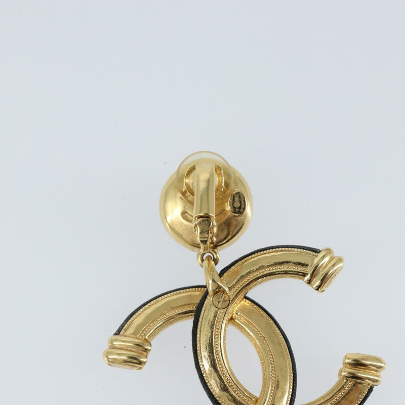 【日本直送】香奈兒 COCO 標誌山茶花耳環 金屬皮革金 CC 正品 am9409-12