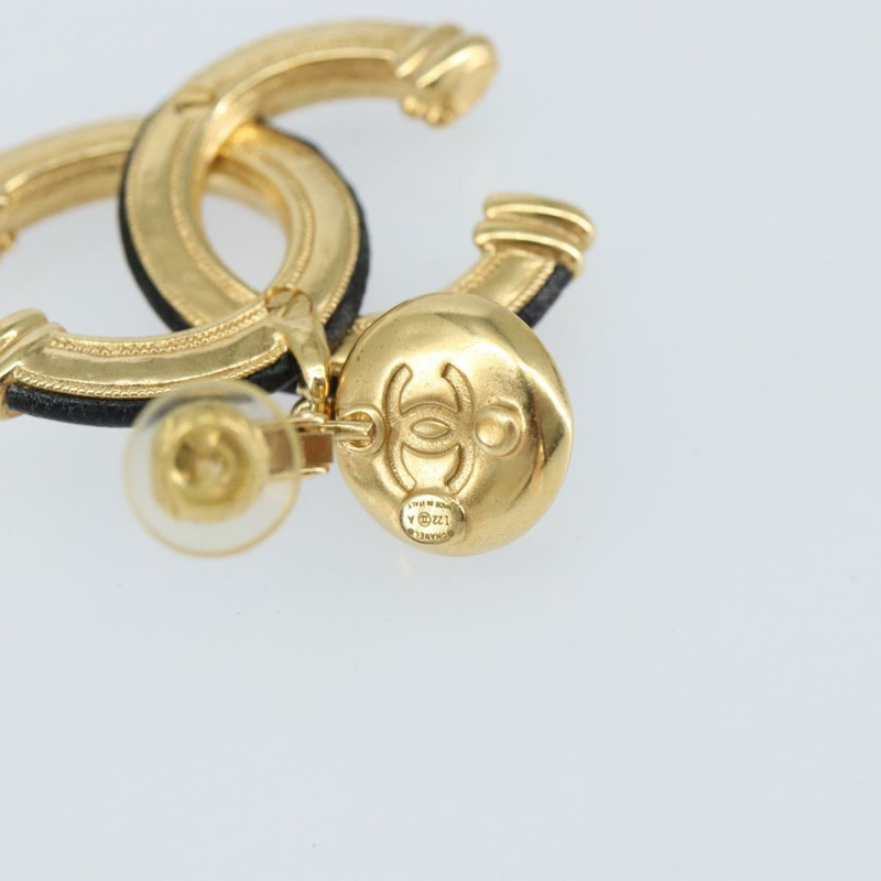 【日本直送】香奈兒 COCO 標誌山茶花耳環 金屬皮革金 CC 正品 am9409-14