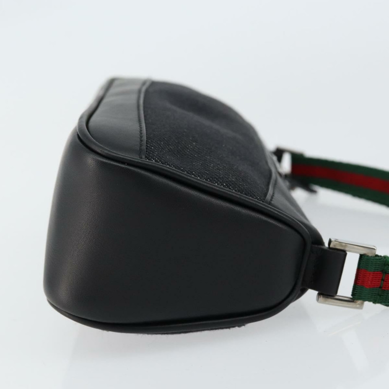 【日本直送】GUCCI Web Sherry Line 帆布皮革手拿包 黑色 銀色 紅色 92820 Auth am9396-2