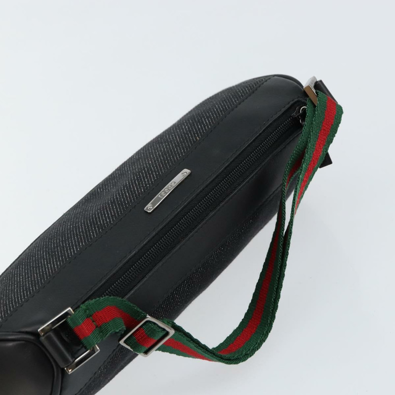 【日本直送】GUCCI Web Sherry Line 帆布皮革手拿包 黑色 銀色 紅色 92820 Auth am9396-5