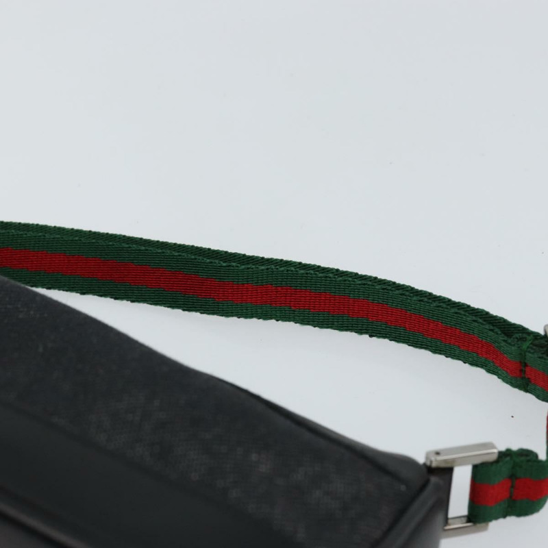【日本直送】GUCCI Web Sherry Line 帆布皮革手拿包 黑色 銀色 紅色 92820 Auth am9396-7