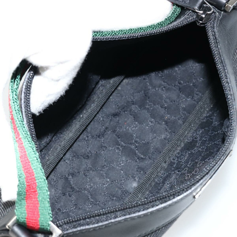 【日本直送】GUCCI Web Sherry Line 帆布皮革手拿包 黑色 銀色 紅色 92820 Auth am9396-10