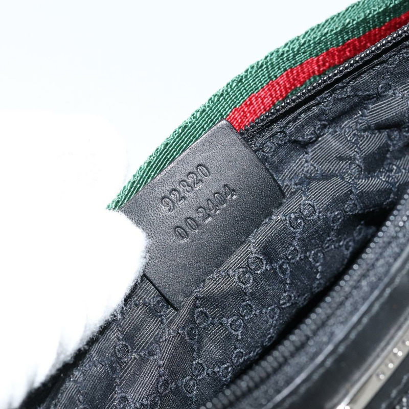 【日本直送】GUCCI Web Sherry Line 帆布皮革手拿包 黑色 銀色 紅色 92820 Auth am9396-11