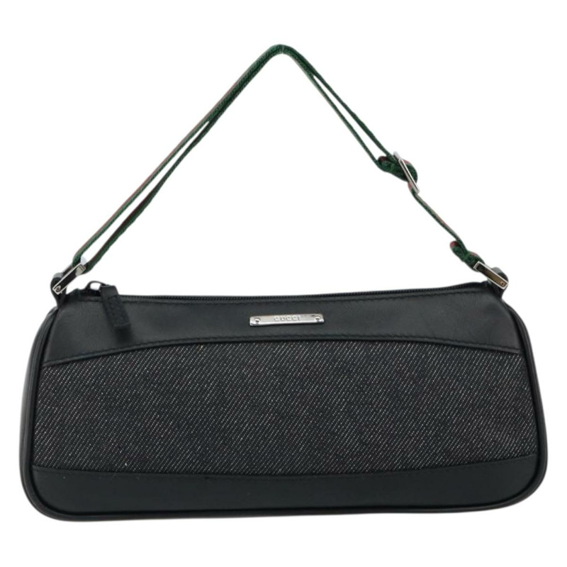 【日本直送】GUCCI Web Sherry Line 帆布皮革手拿包 黑色 銀色 紅色 92820 Auth am9396-12