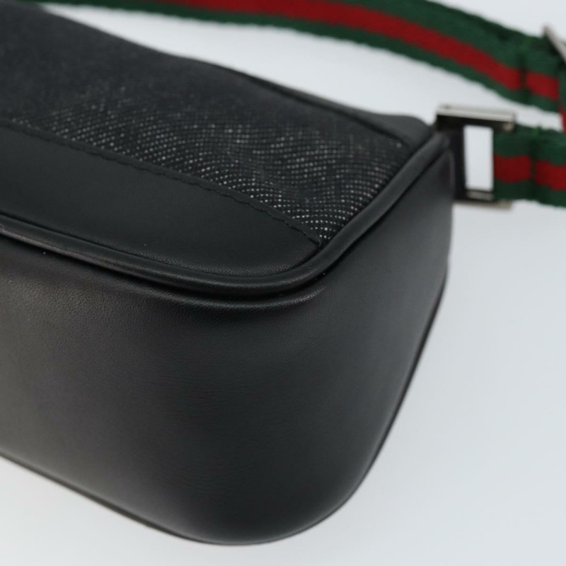 【日本直送】GUCCI Web Sherry Line 帆布皮革手拿包 黑色 銀色 紅色 92820 Auth am9396-13