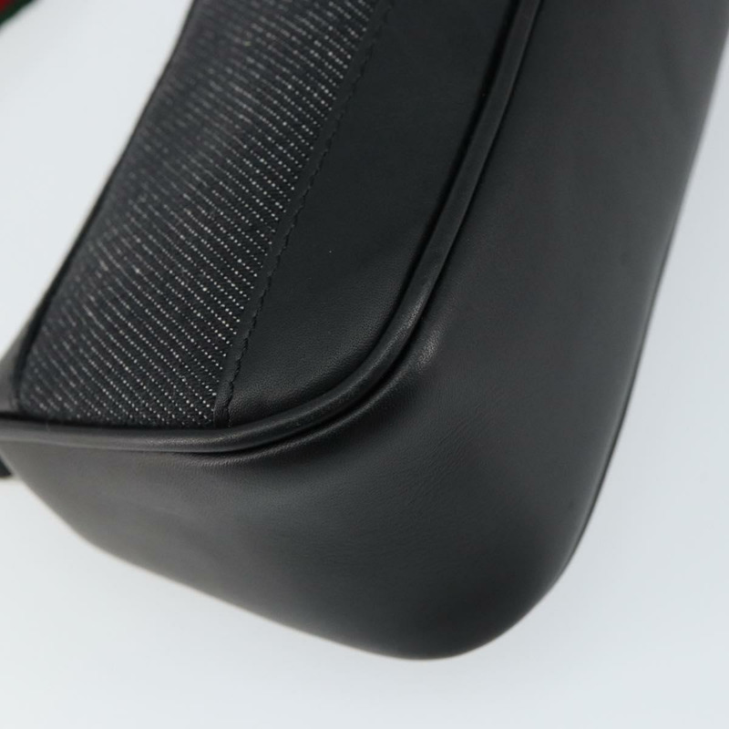 【日本直送】GUCCI Web Sherry Line 帆布皮革手拿包 黑色 銀色 紅色 92820 Auth am9396-15