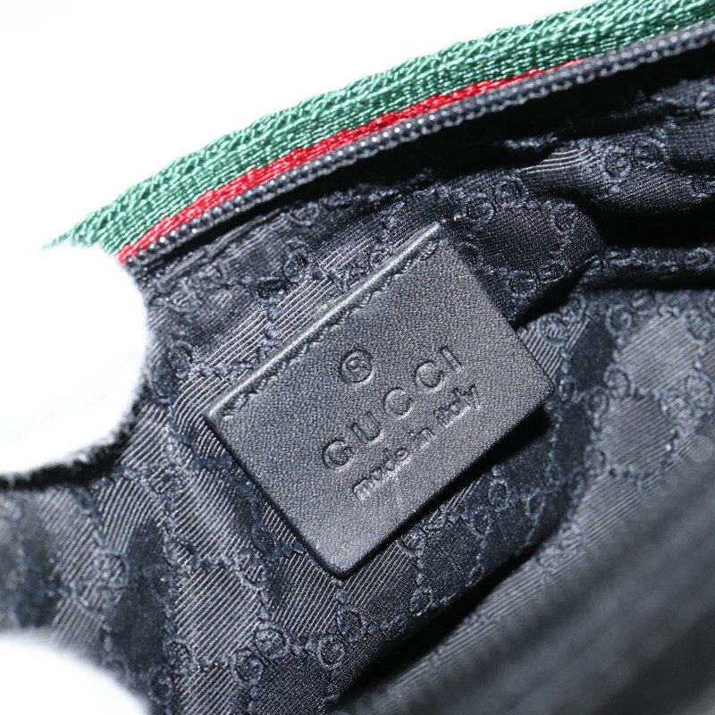 【日本直送】GUCCI Web Sherry Line 帆布皮革手拿包 黑色 銀色 紅色 92820 Auth am9396-17