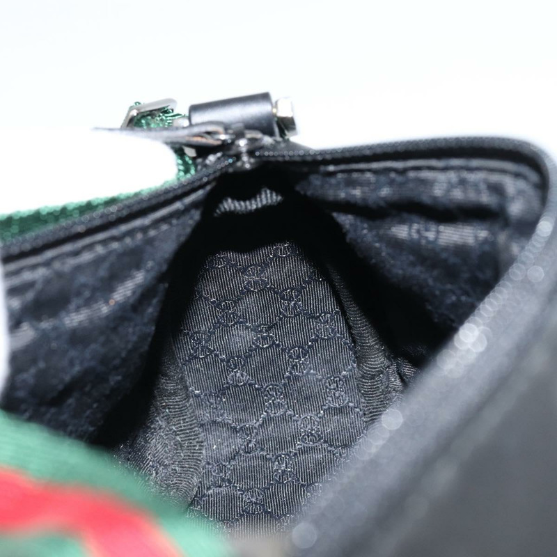 【日本直送】GUCCI Web Sherry Line 帆布皮革手拿包 黑色 銀色 紅色 92820 Auth am9396-18