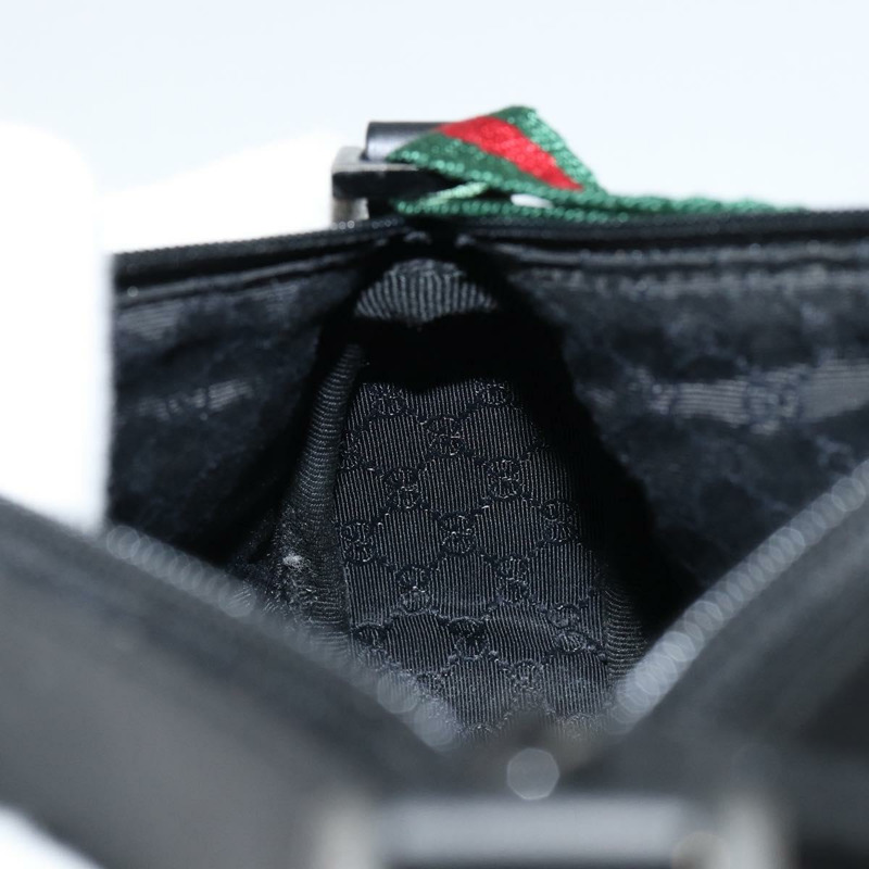 【日本直送】GUCCI Web Sherry Line 帆布皮革手拿包 黑色 銀色 紅色 92820 Auth am9396-19