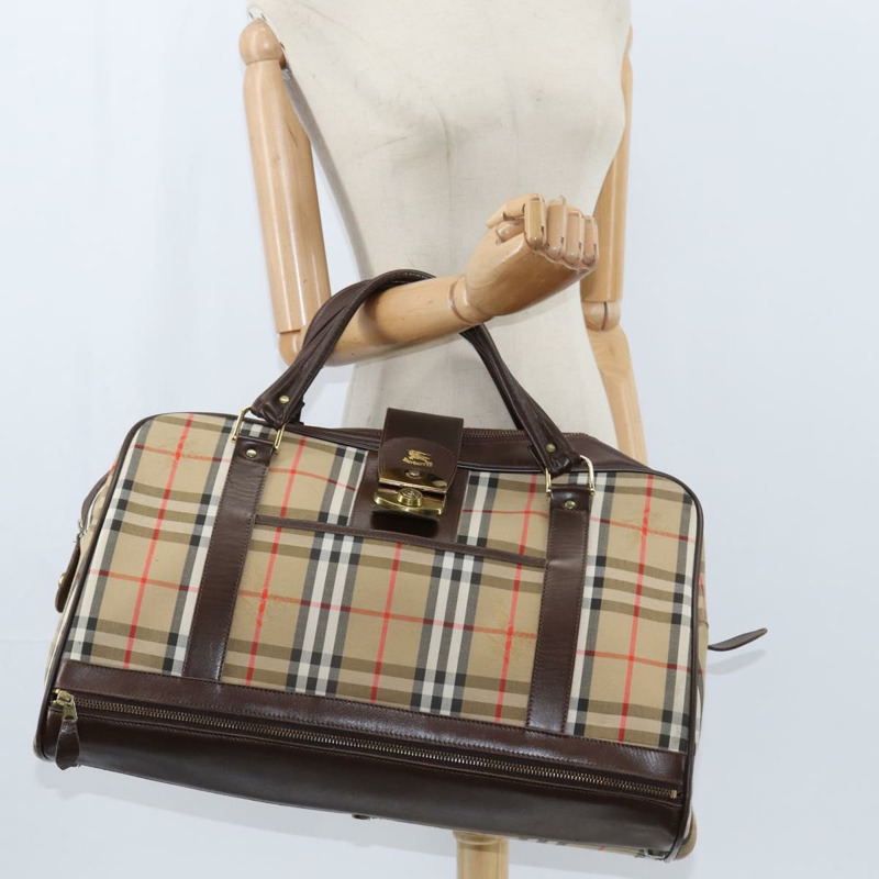 【日本直送】Burberrys Nova 格紋波士頓包 帆布 米色 金色 正品 146996-20