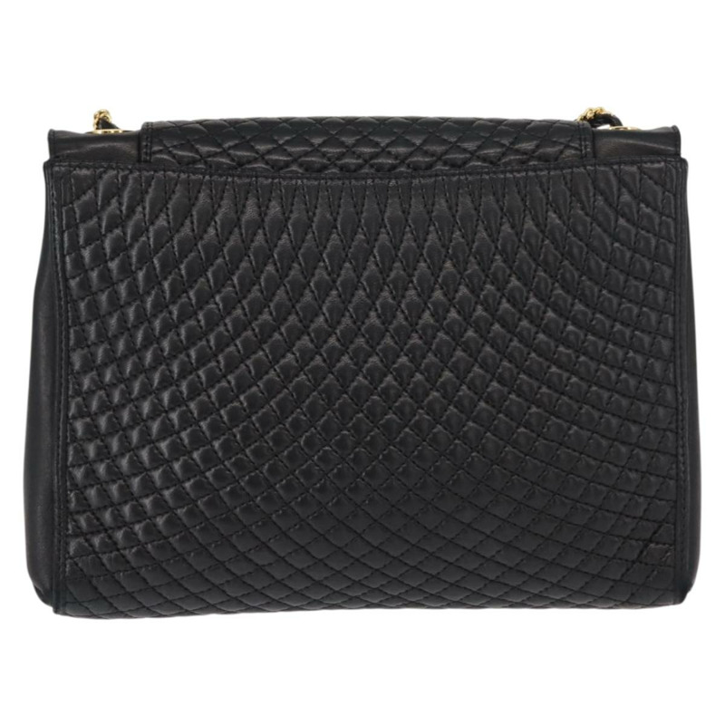 【日本直送】BALLY 絎縫鏈條單肩包 皮革 黑色 金色 Auth am9465-1