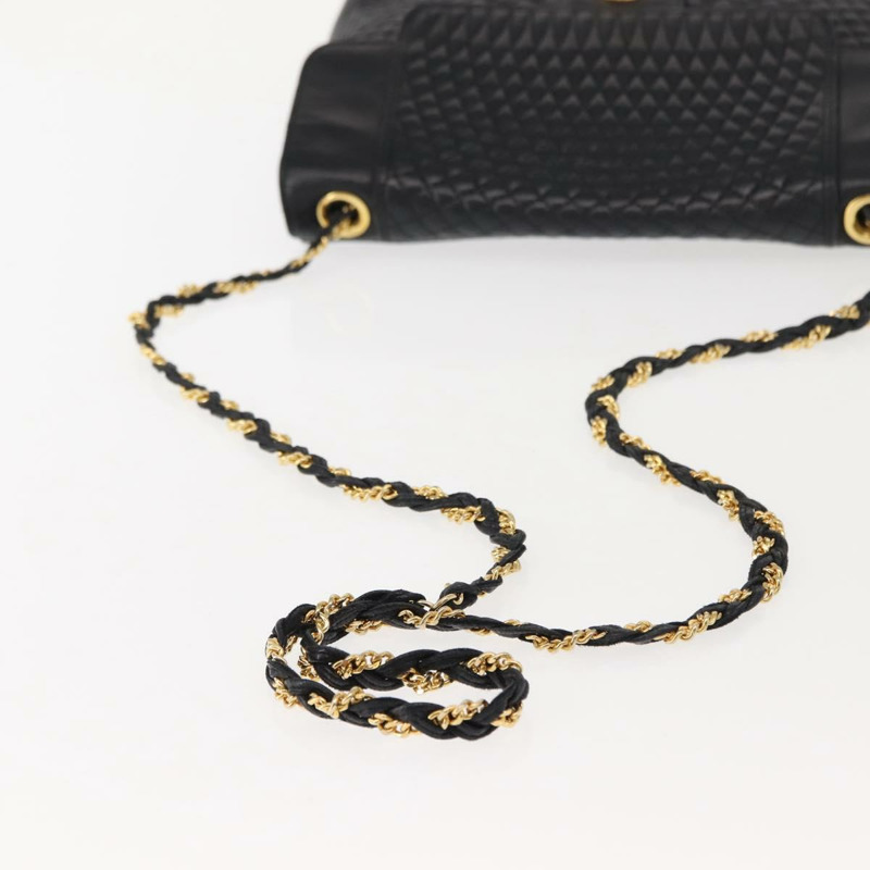 【日本直送】BALLY 絎縫鏈條單肩包 皮革 黑色 金色 Auth am9465-6