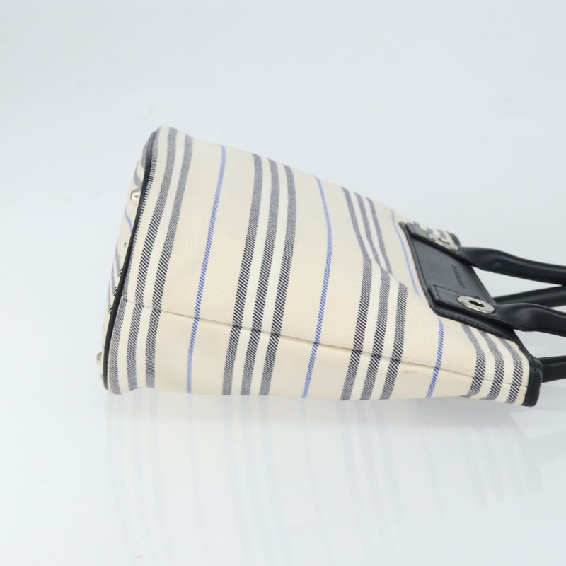 【日本直送】BURBERRY 藍標帆布皮革白色銀色托特包 Auth am9464-2