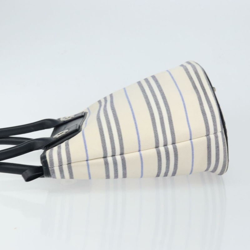 【日本直送】BURBERRY 藍標帆布皮革白色銀色托特包 Auth am9464-3