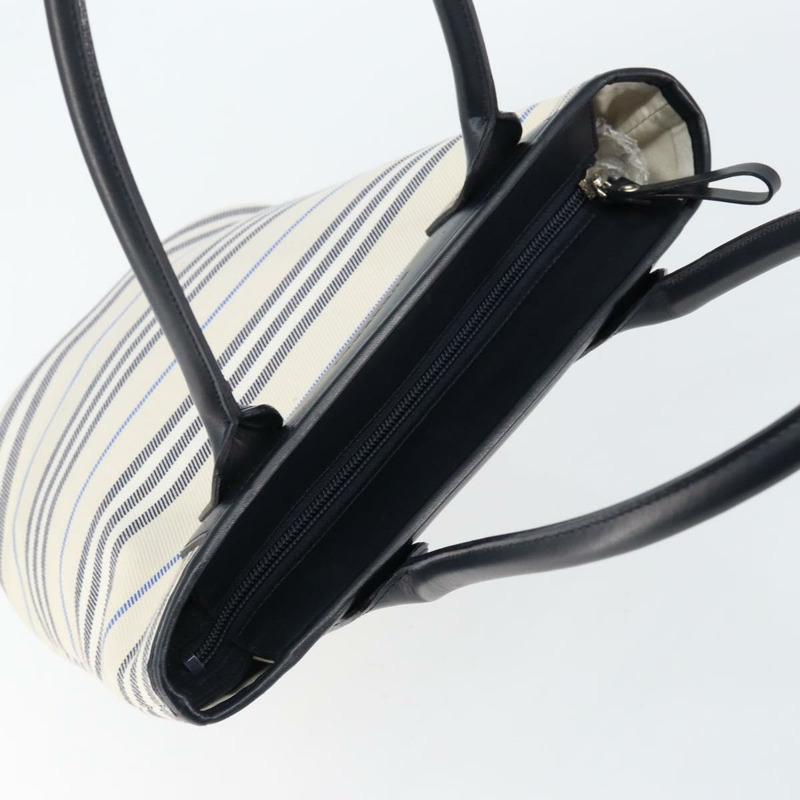 【日本直送】BURBERRY 藍標帆布皮革白色銀色托特包 Auth am9464-5