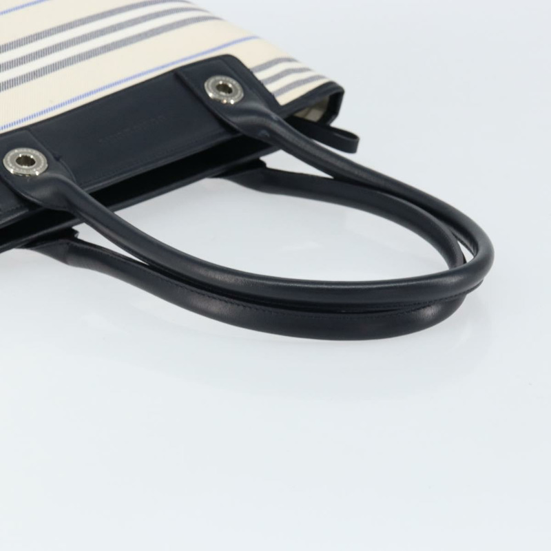 【日本直送】BURBERRY 藍標帆布皮革白色銀色托特包 Auth am9464-6