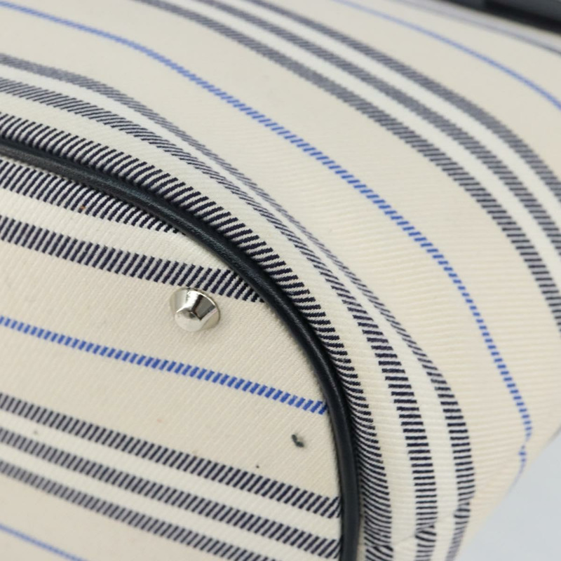 【日本直送】BURBERRY 藍標帆布皮革白色銀色托特包 Auth am9464-8