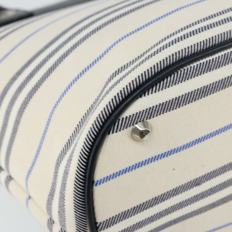 【日本直送】BURBERRY 藍標帆布皮革白色銀色托特包 Auth am9464-13