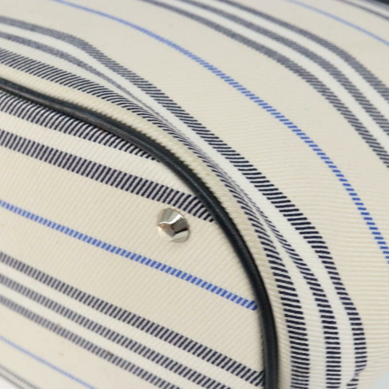 【日本直送】BURBERRY 藍標帆布皮革白色銀色托特包 Auth am9464-14