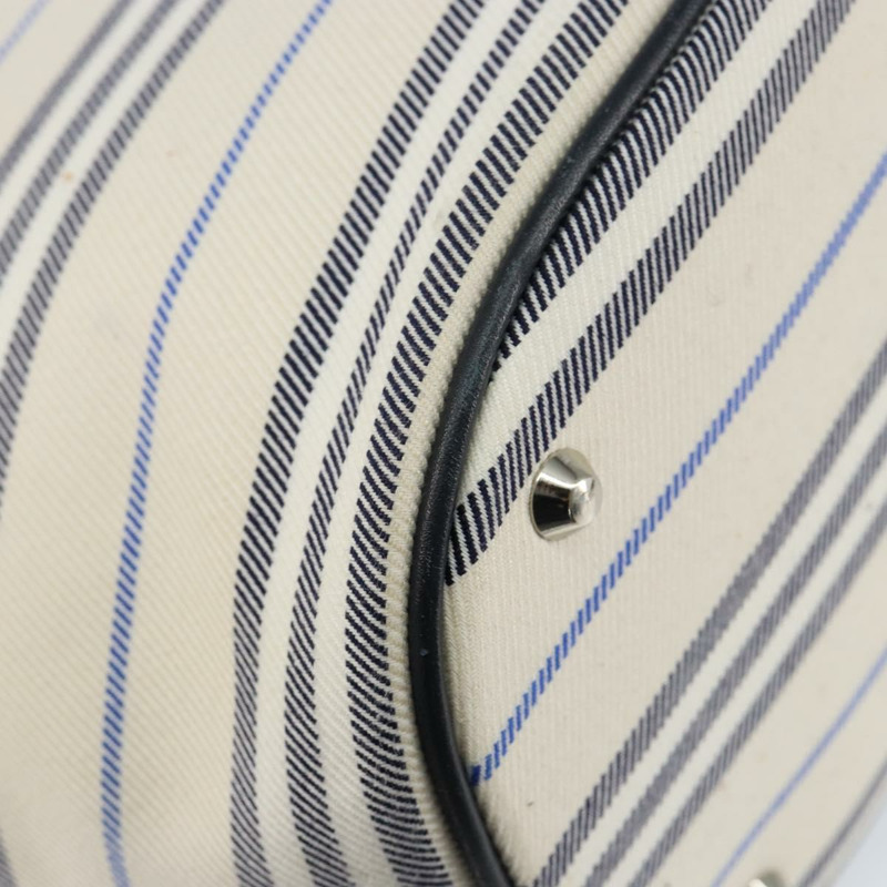 【日本直送】BURBERRY 藍標帆布皮革白色銀色托特包 Auth am9464-15