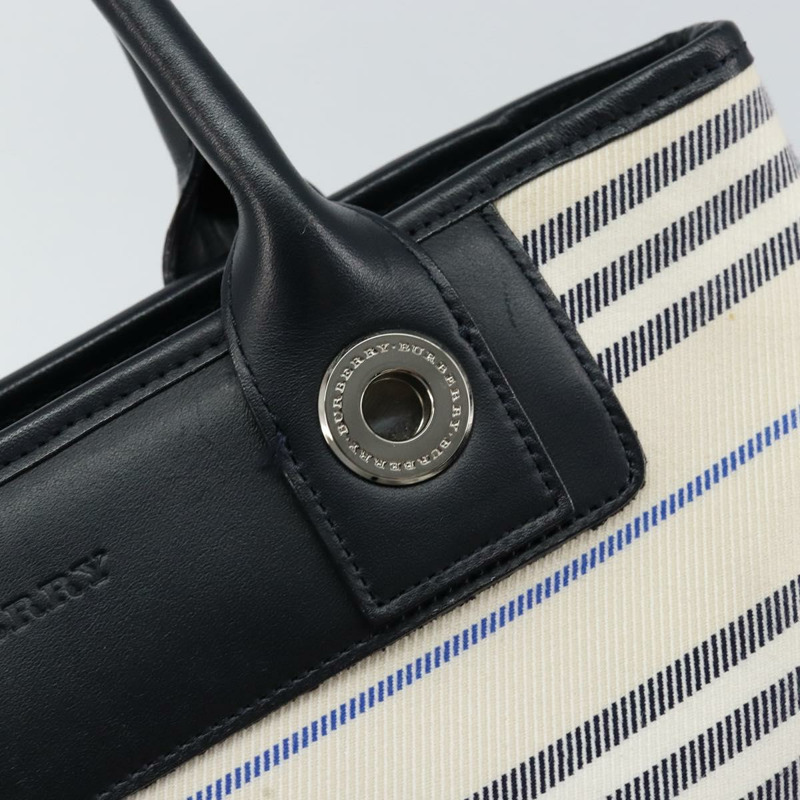 【日本直送】BURBERRY 藍標帆布皮革白色銀色托特包 Auth am9464-16