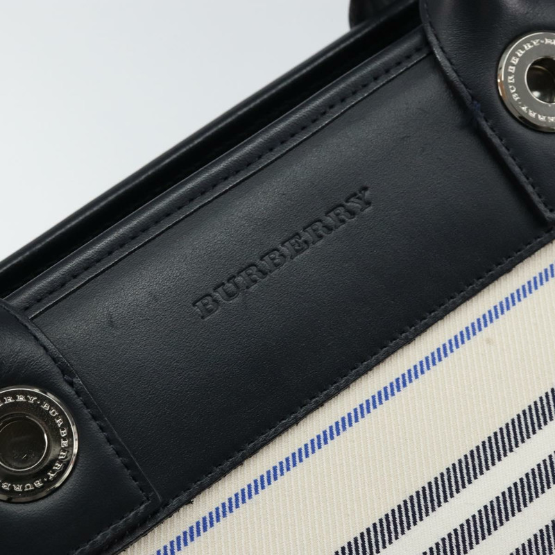 【日本直送】BURBERRY 藍標帆布皮革白色銀色托特包 Auth am9464-17