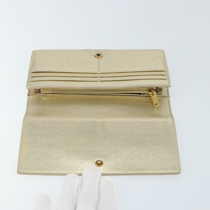 【日本直送】SAINT LAURENT 長版皮夾 皮革 金色 Auth 121369-7