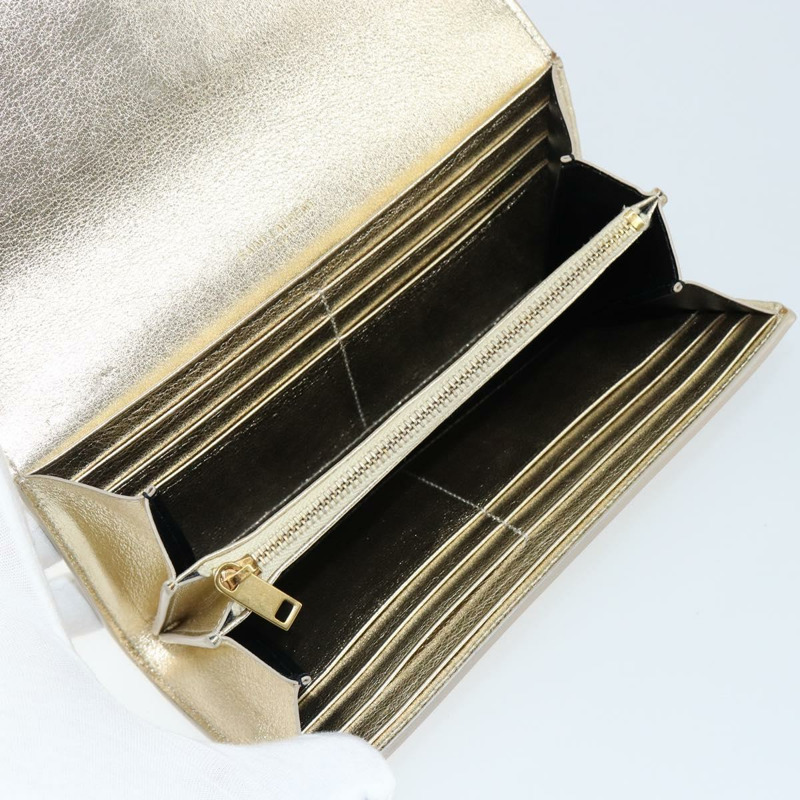 【日本直送】SAINT LAURENT 長版皮夾 皮革 金色 Auth 121369-8