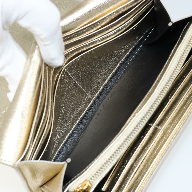 【日本直送】SAINT LAURENT 長版皮夾 皮革 金色 Auth 121369-9