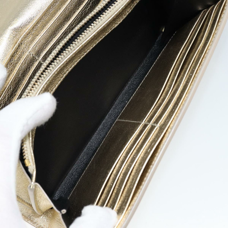 【日本直送】SAINT LAURENT 長版皮夾 皮革 金色 Auth 121369-20